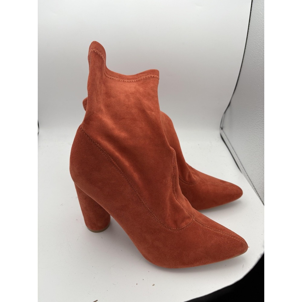 Cape Robbin Boots Womens Size 10 Orange Faux Suede Sock Ankle Block Heel Zip